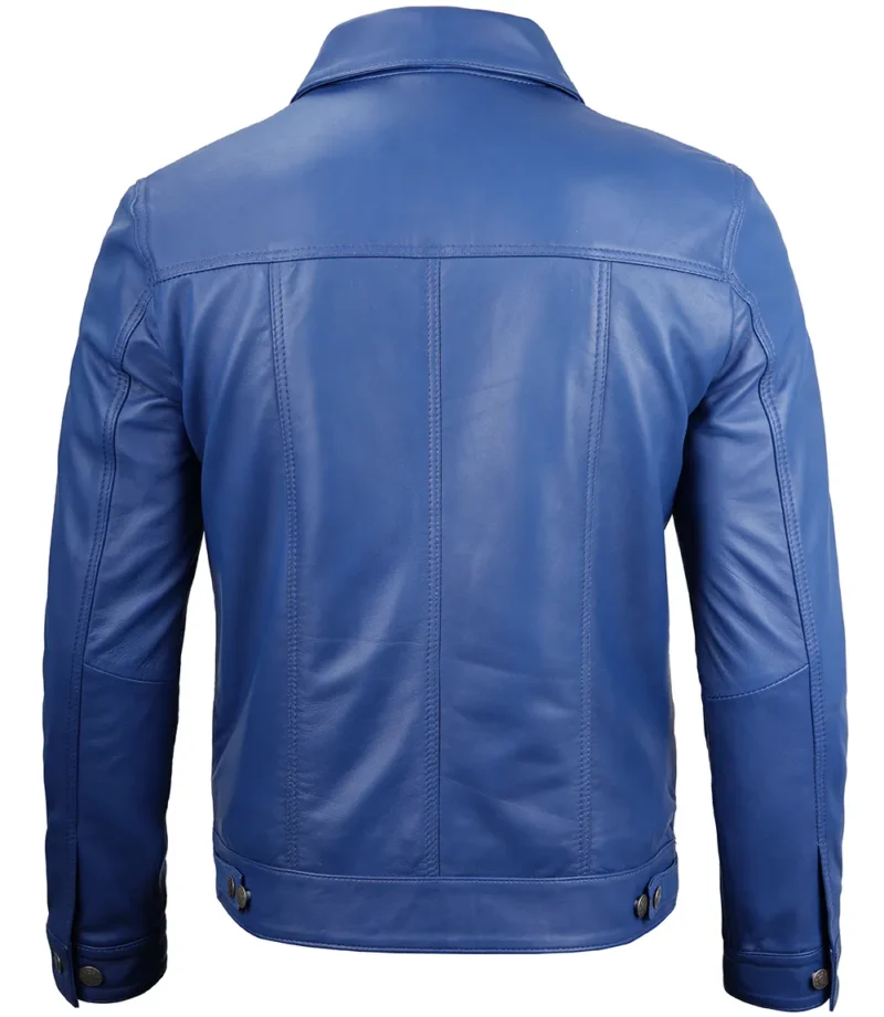 Fernando Blue Leather Trucker Jacket Mens