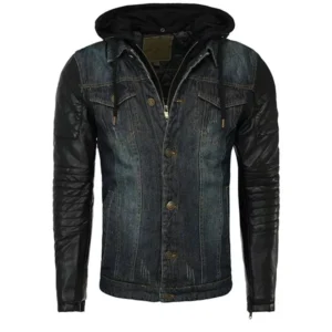 Men Hooded Pullover Jacket Denim