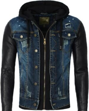 Men Hooded Pullover Denim Jacket