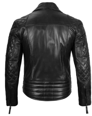 Mens Quilted Asymmetrical Black Biker Leather Jacket