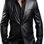 Men's Classic Black Leather Blazer