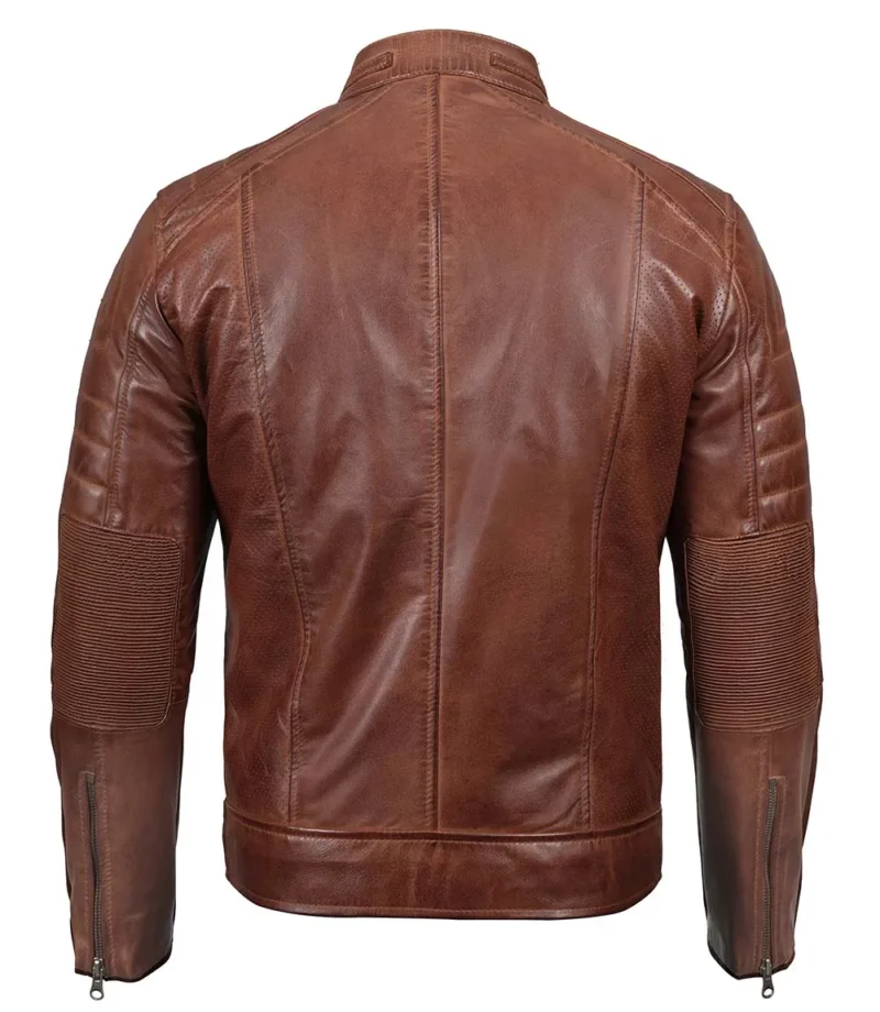 Men's Cognac Brown Distressed Leather Cafe Racer Jacket