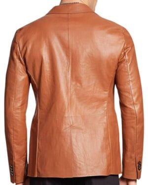 Mens Tan Real Leather Crafted Blazer