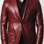 Men's Maroon Leather Blazer
