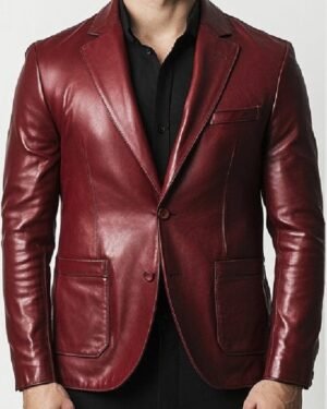 Men's Maroon Leather Blazer (2)