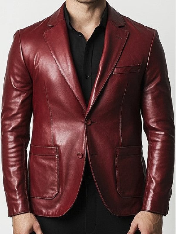 Men's Maroon Leather Blazer (2)