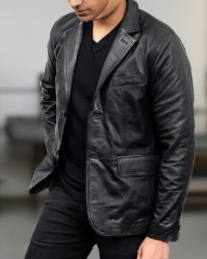 Men's Real Lambskin Black Leather Blazer
