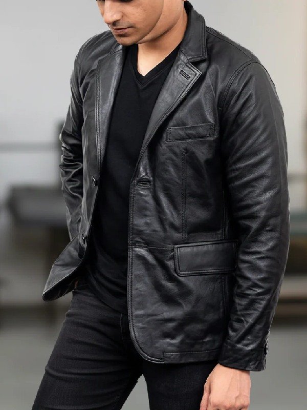 Men's Real Lambskin Black Leather Blazer