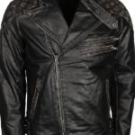 Mens Skull & Bones Black Distressed Leather Jacket