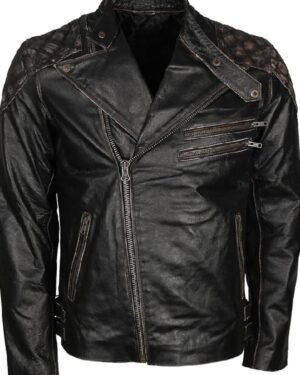 Mens Skull & Bones Black Distressed Leather Jacket