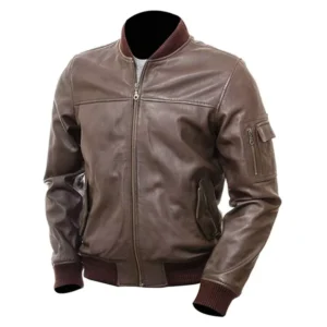 Mens Slim Fit Vintage Aviator Brown Bomber Jacket