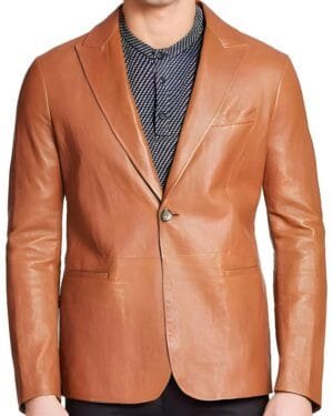 Men's Leather Crafted Tan Leather Blazer for Mens