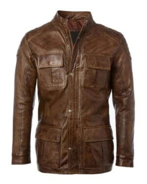 Men's Vintage Brown Racing Leather Pea Coat