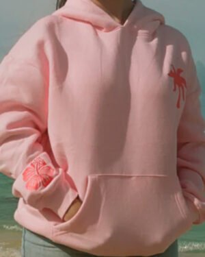 Pink Palm Puff Oversized Blue Hoodie