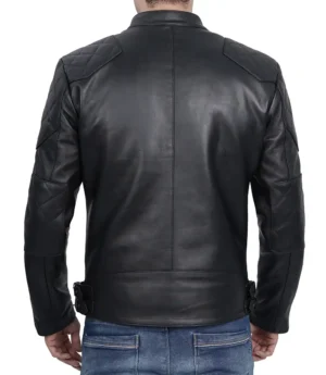 Premium Stylish Men's Black Cafe Racer Leather Jacket With Multi-Pockets