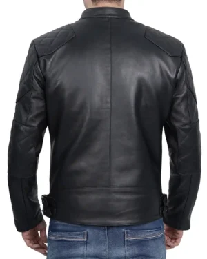 Premium Stylish Men's Black Cafe Racer Leather Jacket With Multi-Pockets