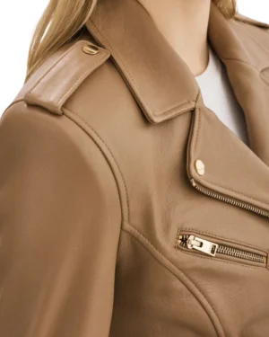 Womens Asymmetrical Beige Leather Jacket