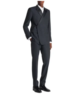 Single Breasted Asymmetrical Closure Two piece Navy Blue Tuxedo Suit