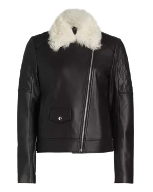 Womens Aura Black Shearling Jacket Collar