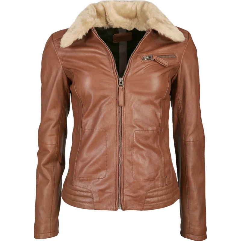 Aurora Brown Shearling Leather Jacket - Image 2