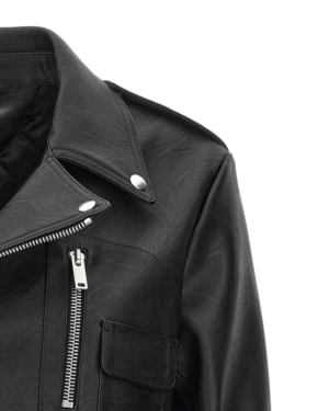 Womens Black Cropped Leather Biker Jacket