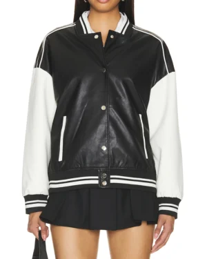 Genuine Leather Black & White Baseball Varsity Jacket