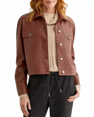 Brown Ember Trucker Leather Womens Jacket
