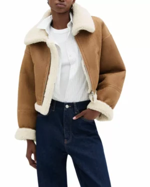 Brown Shearling Lined Jacket Leather For Women.