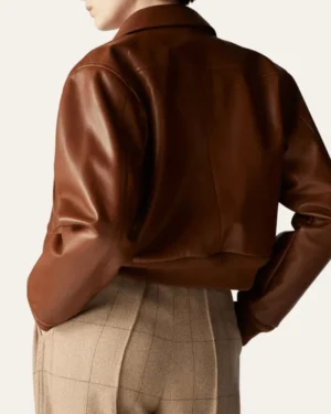 Cropped Style Brown Leather Bomber for Womens Jacket