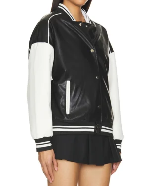 Genuine Leather Black & White Baseball Jacket Varsity