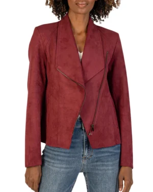 Maroon Suede Leather Jacket for Womens