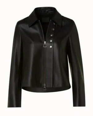 Black Women’s Cropped Leather Moto Jacket