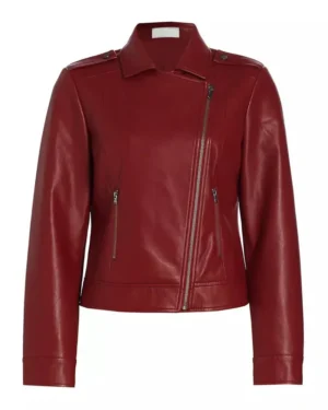 Red Leather Moto Jacket for Womens