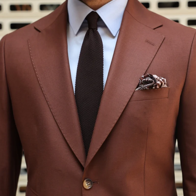 Two Piece Brick Brown Suit With Collar Lapel