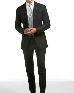 Three Piece Black & Silver Tuxedo Suit For Men