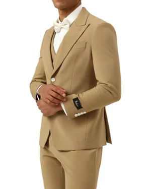 3 Piece Peak Lapel Single Breasted Brown Suit For Men