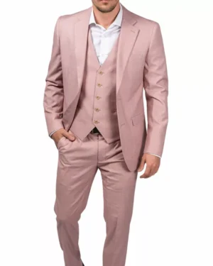 Mens Three Piece Pink Prom Suit