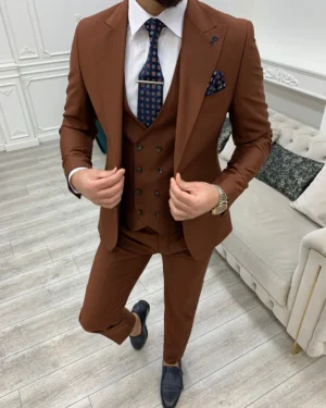 Brown 3-Piece Tuxedo Suit For Men’s