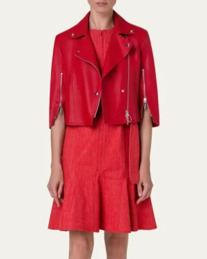 Red Crop Moto Leather for Womens Jacket