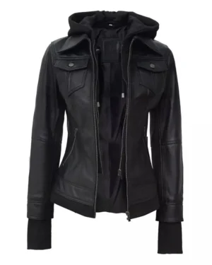 Womens Black Bomber Leather Jacket