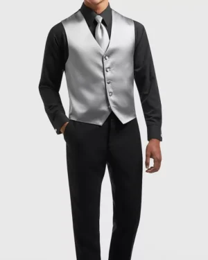 Men’s 3 Piece Classic Black and Silver Tuxedo Suit