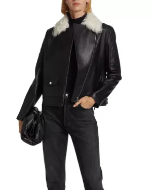 Aura Black Shearling Jacket With Collar