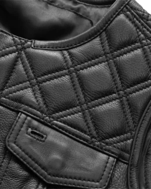 Black Leather Quilted Vest Womens