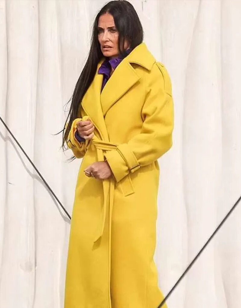 The Substance 2024 Demi Moore Yellow Trench Coat