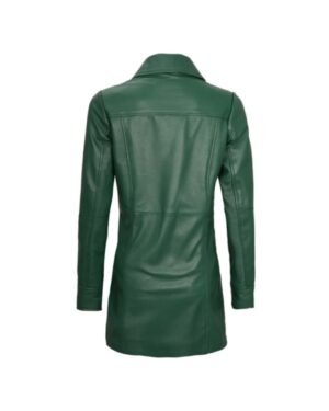 Womens Green Leather Trench Coat