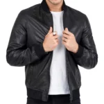 Mens Black Bomber Leather Jacket
