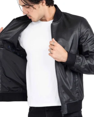 Mens Black Bomber Leather Jacket