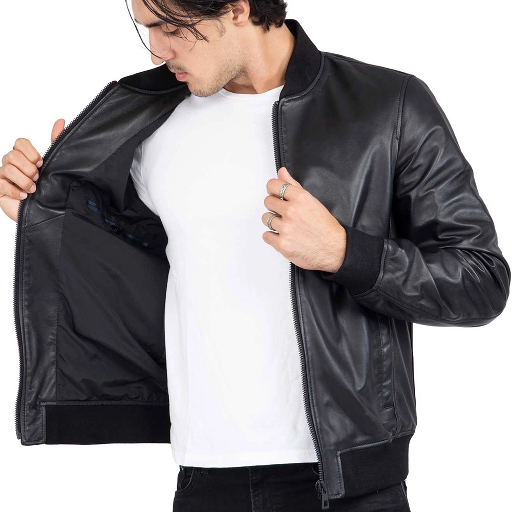 Mens Black Bomber Leather Jacket