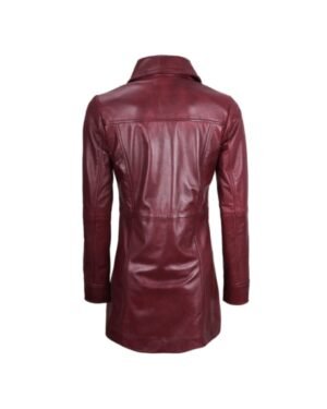 Womens Shirt Style Maroon Leather Coat