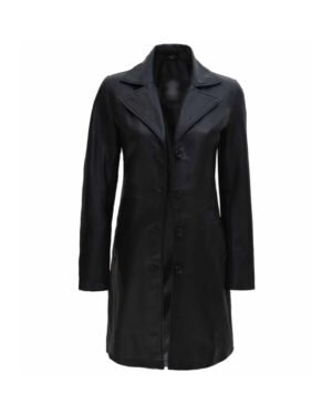 Black Leather Trench Coat For Women’s